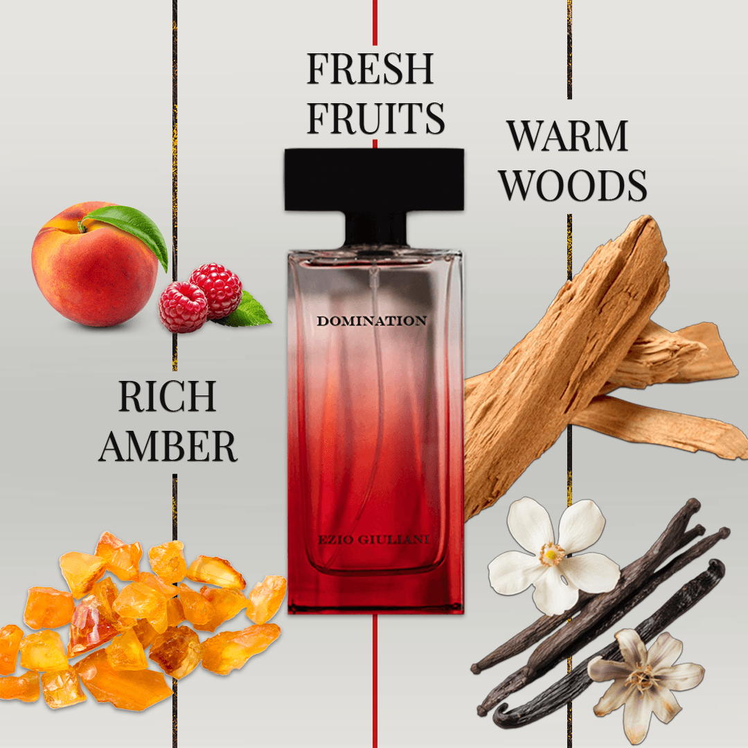 Domination for her note breakdown, consisting of rose, peach, raspberry and vanilla-wood