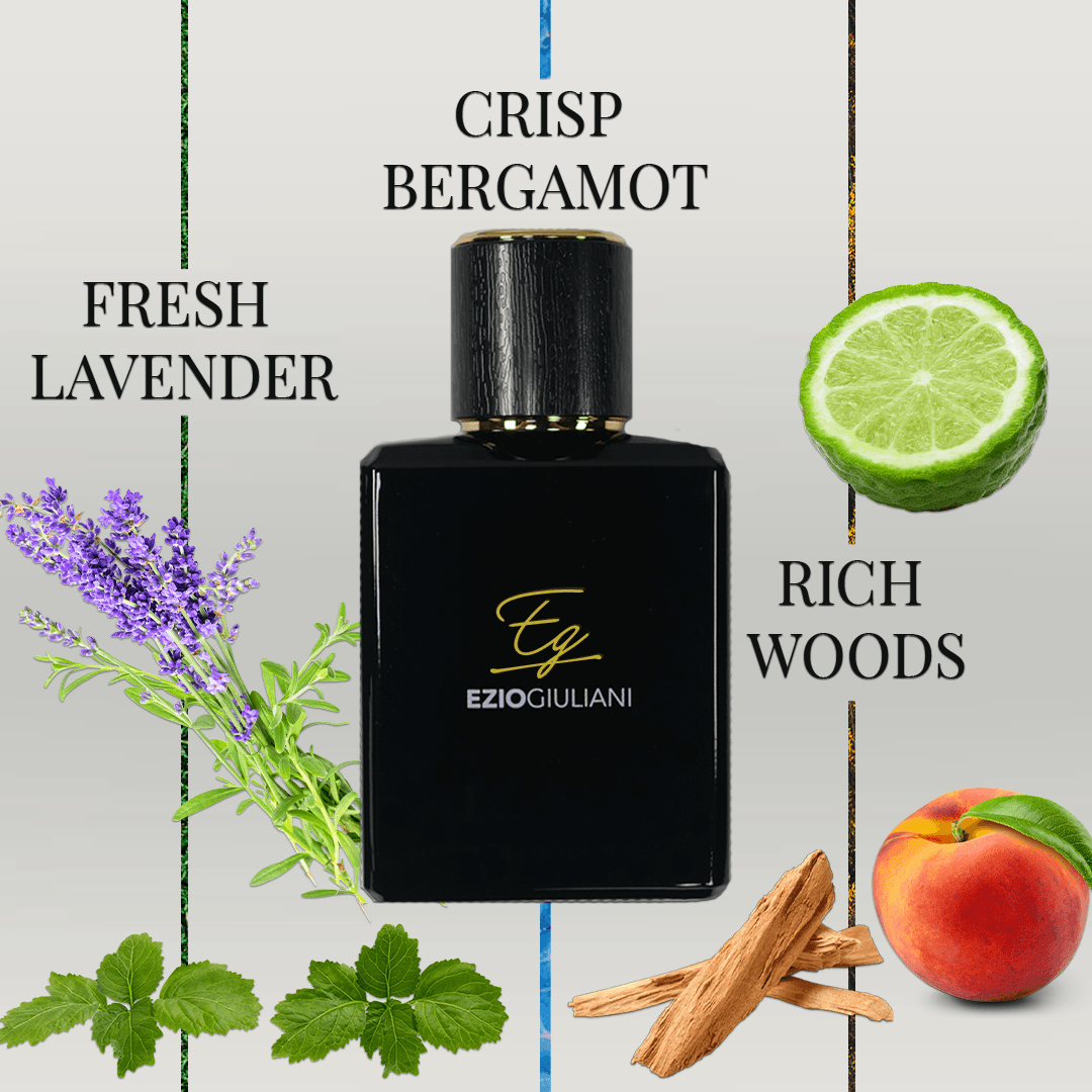 Pour Homme cologne by Ezio Giuliani, Black bottle with black cap with gold lines. Fragrance consists of citruses, fresh aquatic notes, musky notes, woody notes and sage.